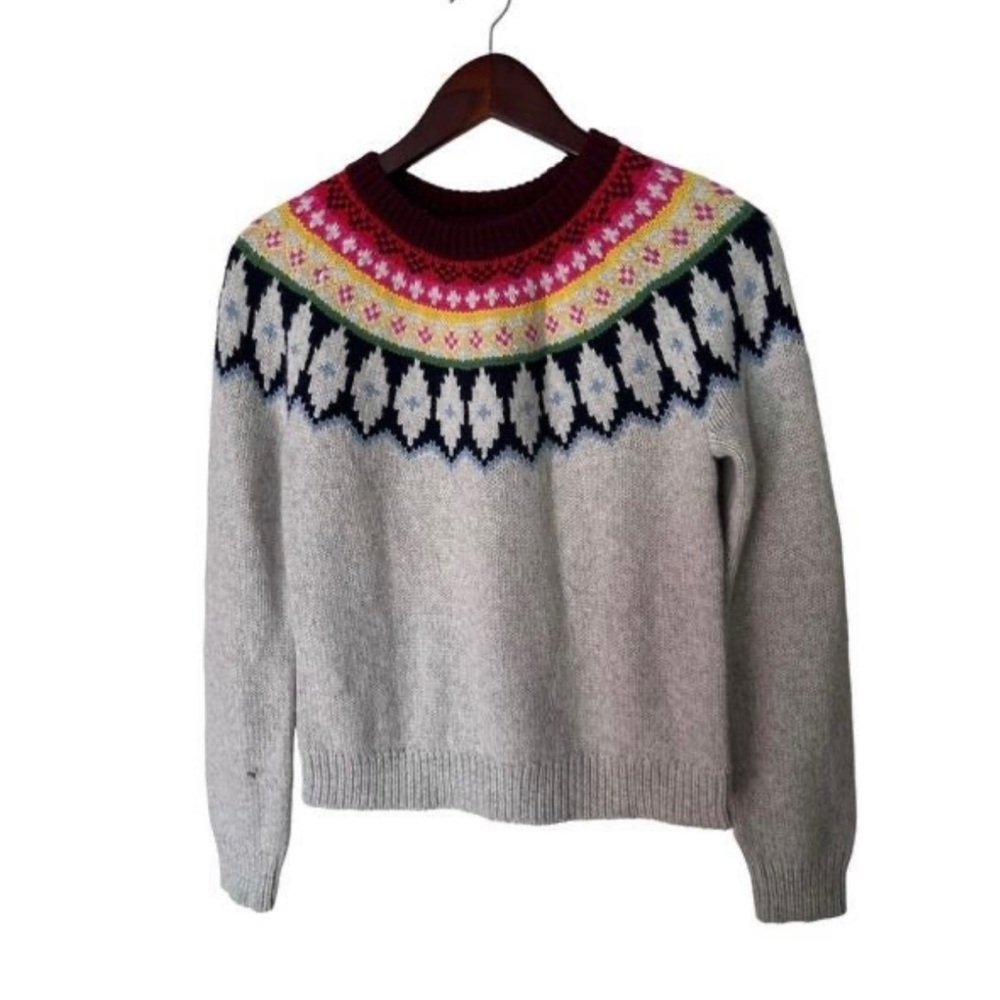 NWT NEW Alpine Fairisle Sweater Light Heather Multicolor Grey XS Nordic Wool
